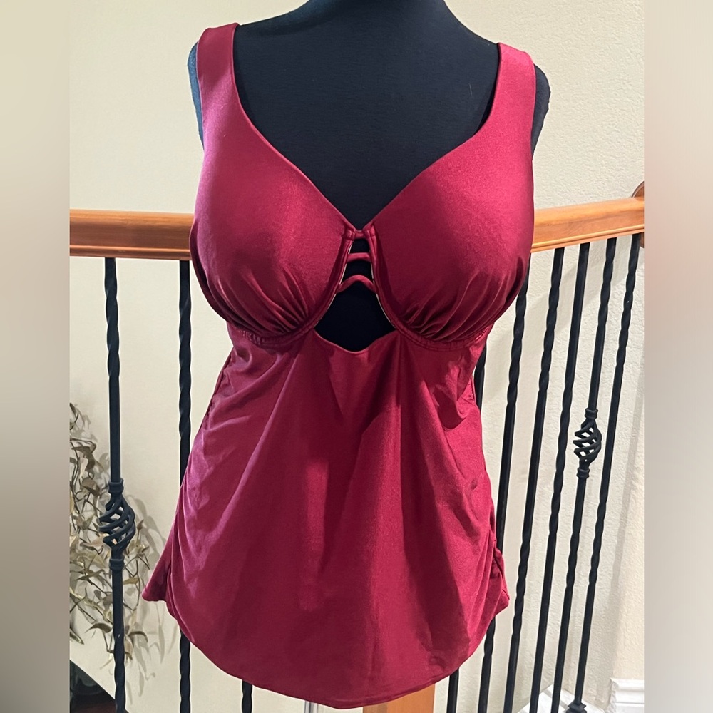 Cacique Burgundy and Nude Swim Top WOMEN SIZE 38F